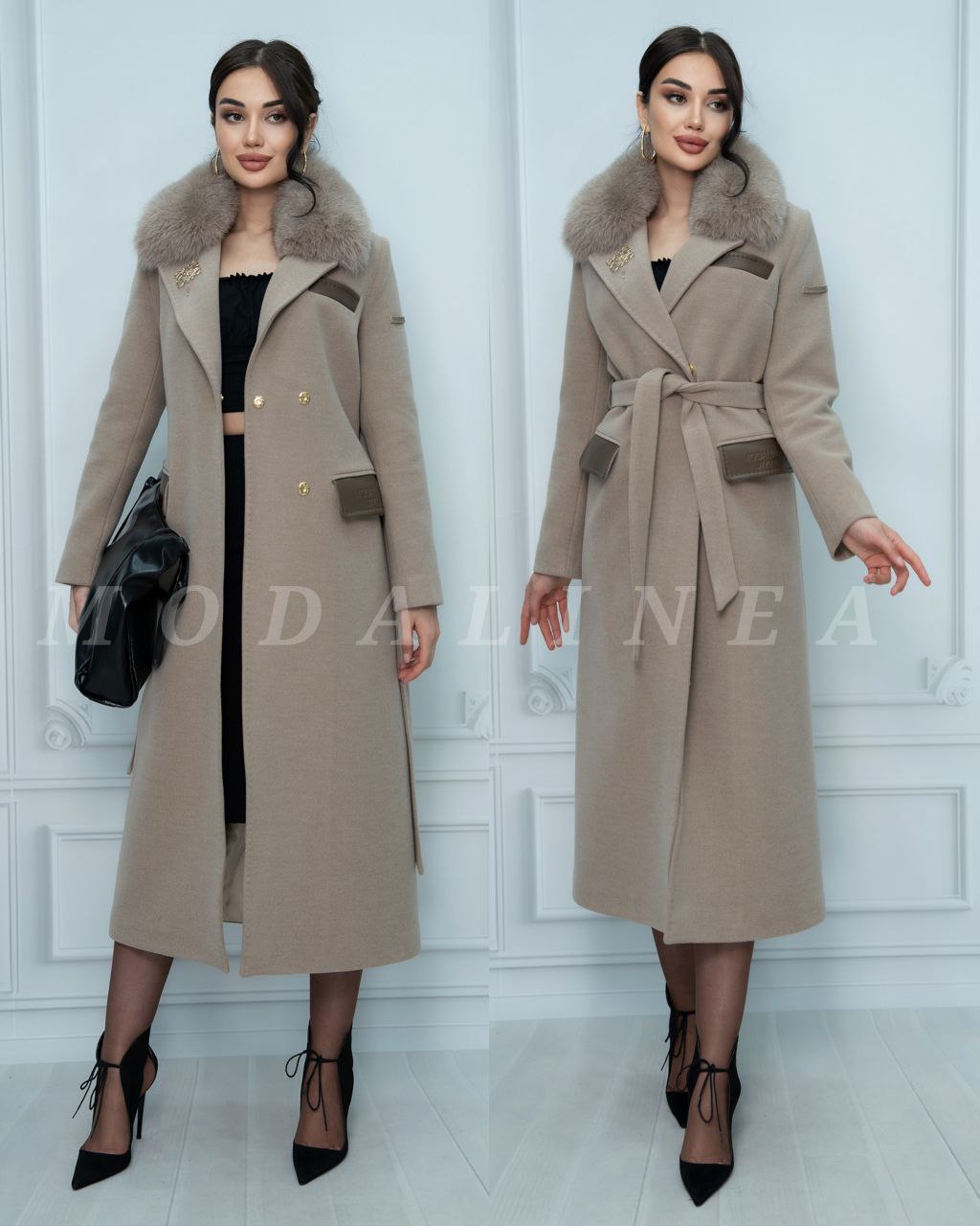 Luxury Cashmere Coat with Elegant Fox Fur